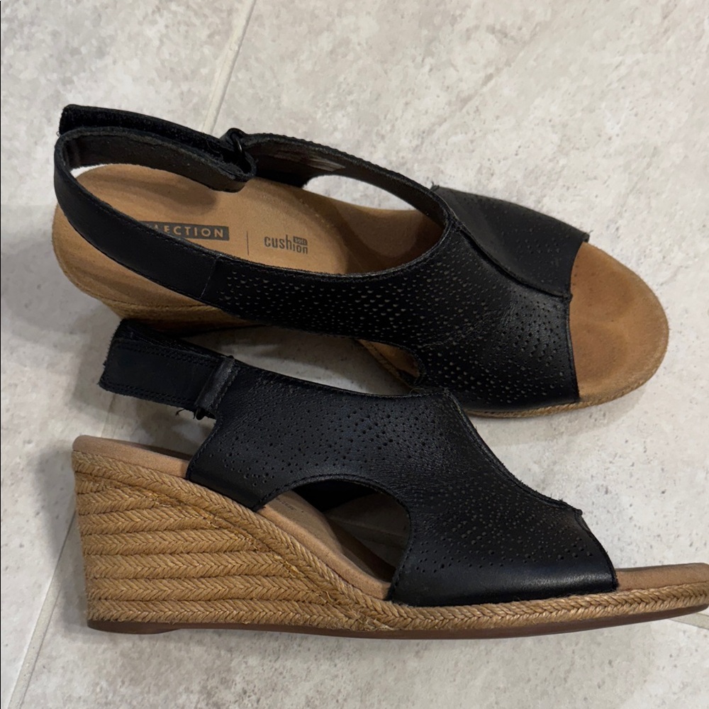 Clarks Black Wedge Sandals